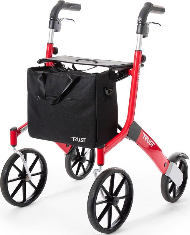 Let’s Go Out - Rollator - Lichtgewicht - Zwart - Kunstleer - Praktische Boodschappentas