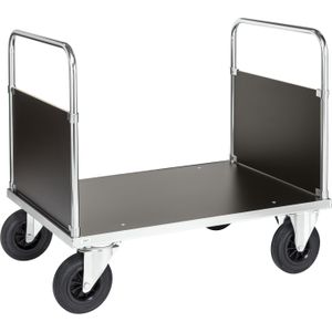 Plattformwagen, verzinkt 1000x700x900mm mit Ladefläche aus mdf, 2 Seitenwänden, Gummibereifung und Bremse - Kongamek