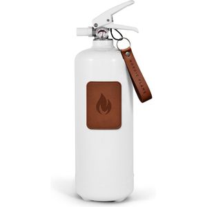 Nordic Flame Brandblusser - Poederblusser 2 kg - Wit – Lerenembleem - Design Ontwerp Voor Extra Veiligheid - A,-B,-C-Branden - Scandinavisch