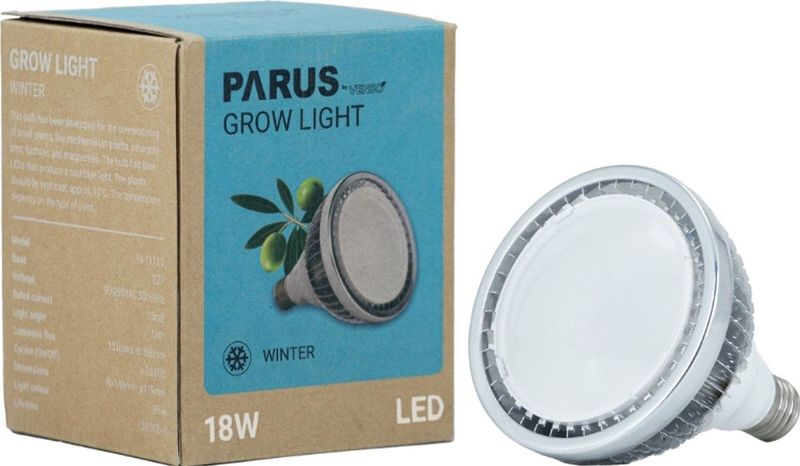 Parus by Venso GrowLight Winter E27 LED Pflanzenlampe 18W 140°, Venso Ecosolutions Vollspektrum LED Überwinterungslampe Pflanzenlampe LED Vollspektrum, LED Birne, Vollspektrum E27 Pflanzenlampe Birne