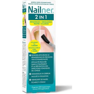 Nailner Brush 2 in 1 behandelt kalknagels effectief en geeft een kleurverbeterend effect. Voor de behandeling en preventie van schimmelnagels en herstellen het uiterlijk van de aangetaste nagel extra snel dankzij het kleurverbeterend effect.