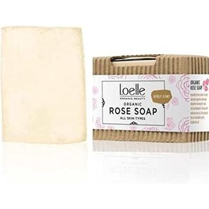 Loelle - Handgemaakte Zeep met Damast Rozenolie - Vaste zeep voor gezicht en lichaam gemaakt met natuurlijke ingrediënten - Biologische douchegel voor de gevoelige huid, Gemaakt in Marokko (75g)