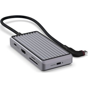 Unisynk 8-poorts USB-C Hub V2 4K 60 HZ 100QW Grijs (USB-C, 8 ports), Docking station + USB-hub, Grijs