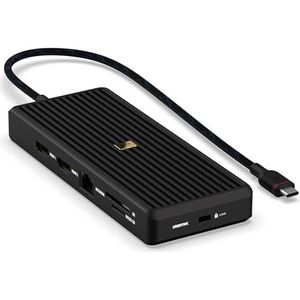 UNISYNK 12-poorts USB-C HUB 8K 100W ZWART, 8K video en ondersteuning voor twee externe schermen bij 4K @ 60Hz. 2 USB-C datapoorten, 3 USB-A poorten voor uw accessoires. Ondersteunt tot 100
