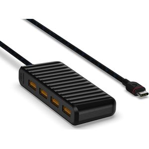 Unisynk USB-C naar 4x USB-A Hub 10Gbps Zwart (USB-C, 4 ports), Docking station + USB-hub, Zwart