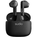 sudio A1 Midnight Black, oordopjes met Bluetooth, Touch Control met compacte draadloze oplaadschaal, IPX4-beschermd, geluidsdoorlatende hoofdtelefoon met geïntegreerde microfoon, premium kristalgeluid