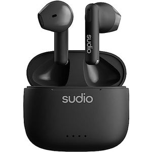 sudio A1 Midnight Black, oordopjes met Bluetooth, Touch Control met compacte draadloze oplaadschaal, IPX4-beschermd, geluidsdoorlatende hoofdtelefoon met geïntegreerde microfoon, premium kristalgeluid