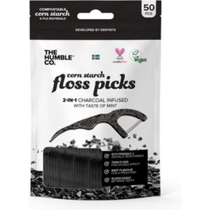 The Humble Co. Flossticks - Actieve Kool - Milieuvriendelijk - Veganistisch - Suikervrij - 1 x 50 Stuks