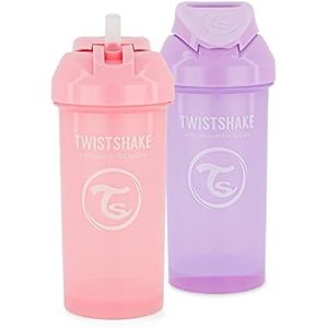 Twistshake 2 x babybeker met rietje, 360 ml, waterfles voor baby's, BPA-vrij, leerbeker voor kinderen, paars roze