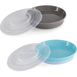 Twistshake 2x Baby Bordjes met Luchtdicht Deksel | Bordjes voor Kinderen | BPA-Vrij | Eet Training Bordje | Grijs Blauw