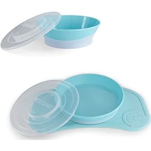 Twistshake Babyserviesset mini + kom | bord met zuignap + placemat (31 x 17 cm) + kom | BPA-vrij | bord voor het leren van voeding | blauw