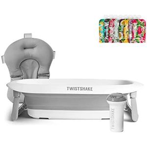 Twistshake Badset voor baby's, 4 stuks, opvouwbare badkuip + kussen + badbeker + 8 herbruikbare zakken van 220 ml, licht, draagbaar, gemakkelijk te reinigen, ergonomisch design, zonder