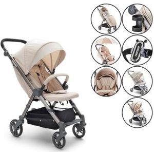 Twistshake 7 in 1 Opvouwbare Kinderwagen | Bekerhouder + Telefoonhouder + Muskietennet + Regenhoes + Parapluhouder + Hoofdsteun + Deken | Opvouwbaar - Lichtgewicht Kinderwagen | Beige