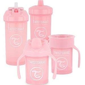 Twistshake Baby Sippy Cup-set Trainen - 4 Stuks | 1x 360 Beker - 1x Minibeker - 1x Rietjesbeker - 1x Kinderbeker | Lekvrije Waterflessen voor Baby's | BPA-vrije Antilekbeker | 4+ Maanden | Lichtroze