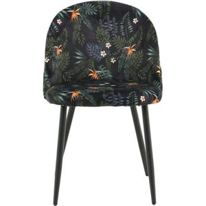 Velvet Dining Chair - Black Flower Fabric