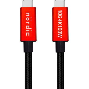 NÖRDIC USBC-N1380 - USB3.2 Gen2 SuperSpeed - ​​USB 10Gbps - Power Delivery 100W - 4K60Hz video - 25cm - Rood
