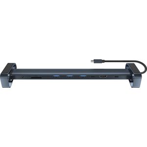 NÖRDIC USB-C Dockingstation - 10-in-1 - HDMI 4K - USB 3.0 - RJ45 - 3,5mm Jack - SD/TF Kaartlezer - 100W PD - Laptop Verhoger - Zwart