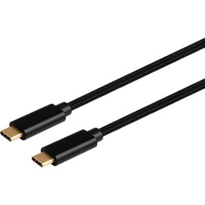 NÖRDIC USBC-N1013 USB-C naar USB-C kabel - USB3.2 Gen2 - PD100W - 10Gbps - E-marker - Gevlochten Nylonkabel - 1.5m - Zwart