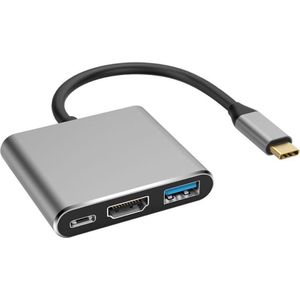 NÖRDIC DOCK-110, 3 in 1 USB-C naar HDMI 4K 30Hz, USBC 60W PD, USB 3.1, Space Grey