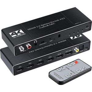 NÖRDIC SGM-154 HDMI switch 4 naar 2 Audio Extractor en ARC, 4K 2K in 60Hz, Zwart