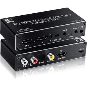 NÖRDIC SGM-157 HDMI switch 2 naar 1 - SPDIF, Coax, 3.5mm - 4K 60hz - Zwart