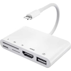 NÖRDIC LGN-109 Lightning naar HDMI adapter - 1x RJ45 - USB A 3.1 - TF/SD Kaartlezer - 10 cm - Wit