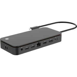 NÖRDIC DOCK-155 - 1 naar 12 USB-C Dockingstation - Triple Monitor - HDMI - DP - USB-C - USB-A - RJ45 - Audio - SD - Ruimte voor Kensington slot - Zwart