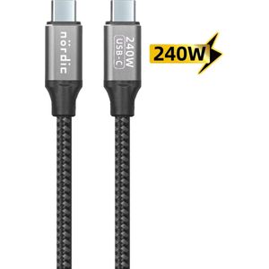 NÖRDIC USBC-N2025 USB-C naar USB-C kabel - PD3.1 - 240W - 48V 5A - E-marker - 25cm