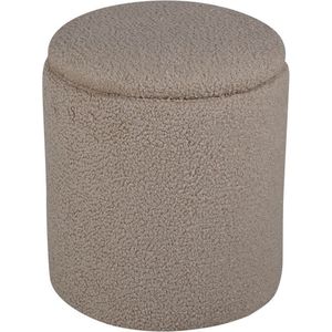 Limpen poef, hocker met opbergruimte Ø32cm teddystof beige.