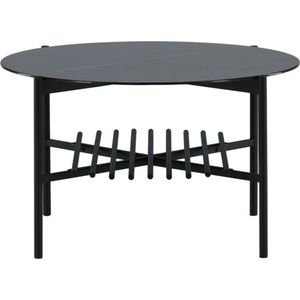VonStaf salontafel met plank Ã˜80 cm glas zwart marmor decor.