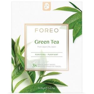 FOREO Farm to Face Sheet Mask Green Tea Cellaag Masker met Kalmerende Werking voor Gemengde Huid 3x20 g