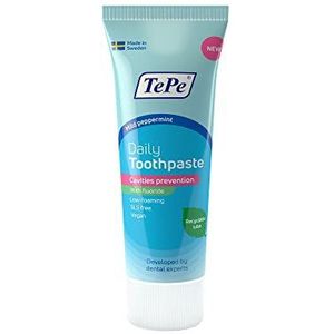 TePe Daily tandpasta, milde muntsmaak, zachte tandpasta voor dagelijks gebruik en met op de leeftijd aangepast fluoridegehalte ter voorkoming van cariÃ«s