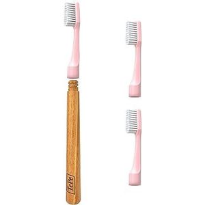 TePe Choice Tandenborstel, zacht, lichtroze, 1 stuk houten handvat, 3 vervangvare opzetborstels, zachte borstel, goed voor het reinigen van de tanden en het verwijderen van tandplak.