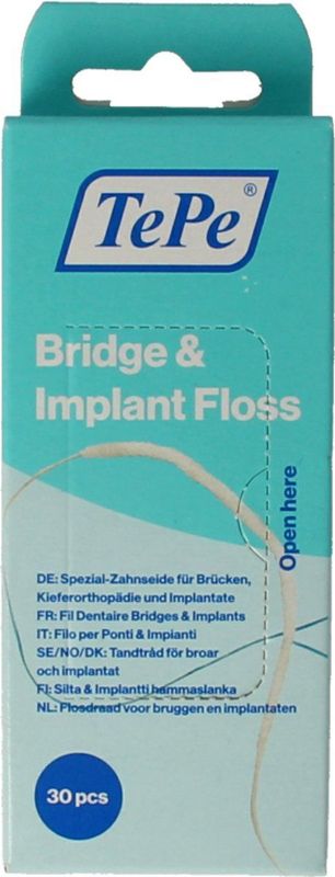 TePe - Bridge & Implant Floss - 30 Stuks - Flexibele Flosdraad
