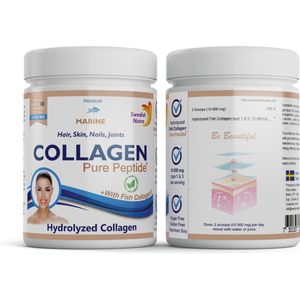 Swedish Nutra- Collageen Marine poeder Pure Peptide 10000 MG- Collagen supplement- met Hyaluronzuur en Vitamine C- Anti aging -Anti Rimpel - Fijne lijntjes - Huid Haar Nagels-Jeugdige huid-100% natuurlijk