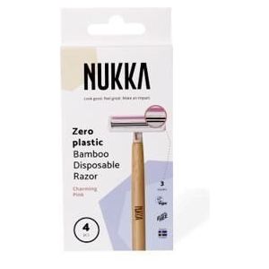 NUKKA 3-Blades Bamboe Wegwerpscheermes - 4-pack - Roze - Milieuvriendelijk - Vegan - Aloë Vera Strip