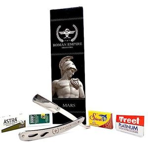 Razor Blades Club Roman Empire Shaving Mars vrij scheerapparaat, professioneel scheerapparaat voor baard, snor en contouren met 20 mesjes (Astra-Derby-Shark-Treet)