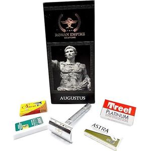 Razor Blades Club Augustus Dubbel draadveiligheidsscheermes, klassiek scheermes, stalen scheermes met set van 20 scheerbladen (Astra-Derby-Shark-Voskhod)