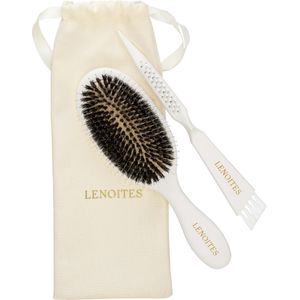 Lenoites Hair Brush Wild Boar With Pouch And Clean White