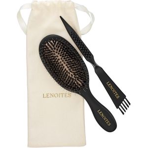 Lenoites Hair Brush Wild Boar with pouch and cleaner tool