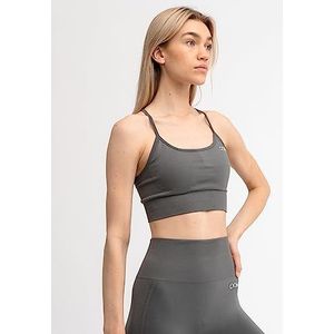 Drop of Mindfulness Maya sportbeha naadloos donkergrijs met verstelbare bandjes Comfortabele sportbeha voor dames, intrekbare inzetstukken, sporttop, naadloze grijze trainingsbeha, gevoerd, XS-XL