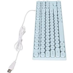 Bedraad Toetsenbord, USB-aansluiting Gamingtoetsenbord Ronde Toetsen 87 Toetsen Plug and Play Ergonomisch Ontwerp Retro Punkstijl voor Slaapzaal (Blauw)