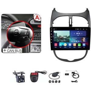 Android Autoradio Video Multimedia Speler, 9 Inch Touch Screen Radio Plug And Play Autotoebehoren met Bluetooth En Navigatie En Achteruitrijcamera Voor Peugeot 206 206CC 206SW 2001-2008 (Size : M500S