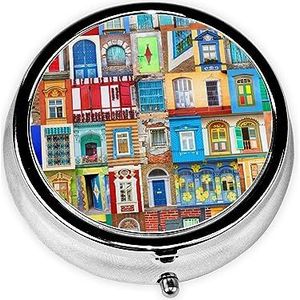 Deuren en ramen kunstdruk ronde pillendoos 3 compartimenten draagbare mini pillenetui metalen pillenorganisator pillencontainer voor zakportemonnee kantoor reizen