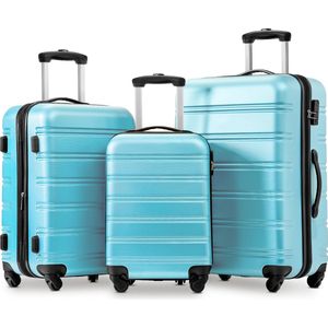 Merax 3-delig Kofferset met Cijferslot - Trolleyset ABS 40L, 75L & 115 Liter - Koffers voor op Reis - Lichtblauw