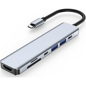 Amazon merk Pansy USB C Hub, 7-in-1 USB C-adapter met 4K HDMI, USB 3.0 & USB 2.0, 100 W PD, USB-C-poorten, SD/TF Card Reader, USB C Docking Station voor MacBook & meer type C-apparaten