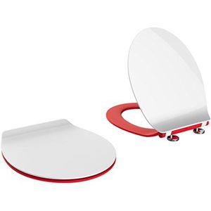 Euroshowers wc-bril wit/rood premium slim *extra dun * met softclosemechanisme, afneembaar voor reiniging