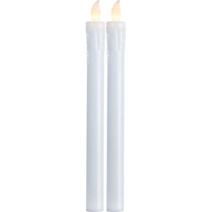 Star Trading, set van 2 led-staafkaarsenpers, led-kaars, kaarslicht, warm wit, voor kandelaars, op batterijen, kerstdecoratie van kunststof in wit, hoogte: 25 cm