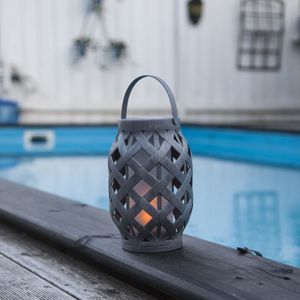Star Trading Flame lantaarn met LED-verlichting (vlammen) - zonne-energie - H 24 cm - outdoor - grijs