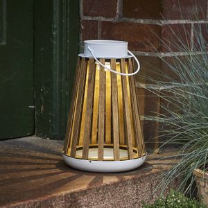Star Trading Solar lantaarn Catania, LED, hout, voor buiten, metaal, warm wit, schemersensor, 28 cm